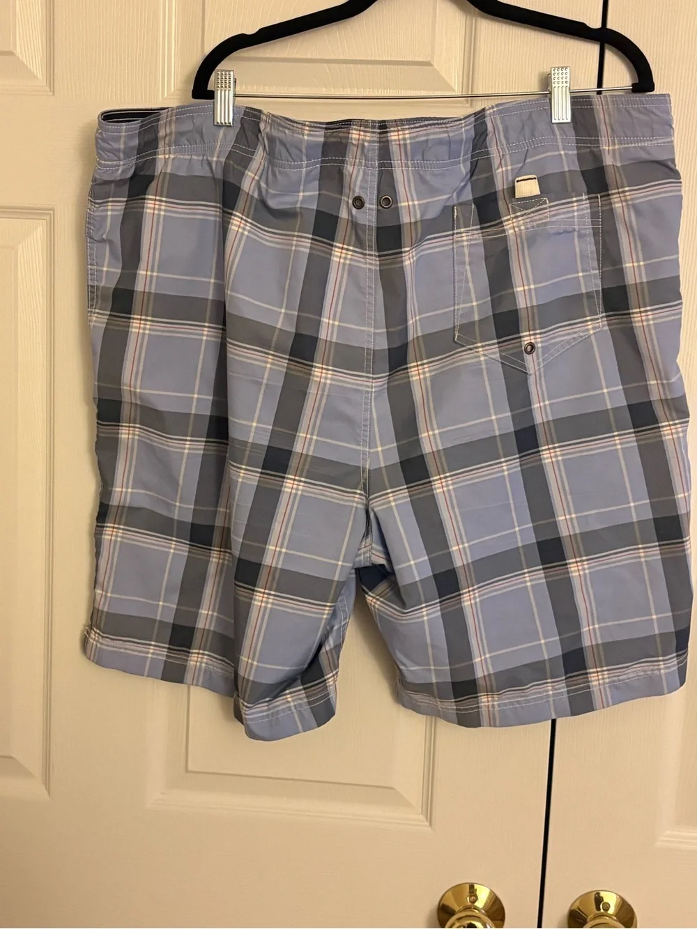 Men's Land’s End Light Blue Plaid Board Shorts (XL 40-42)